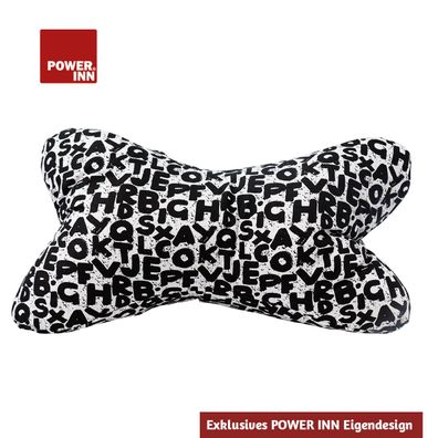 POWER INN® Leseknochen | Weiß mit Schwarzen Buchstaben | Modern | Nackenkissen | Reis