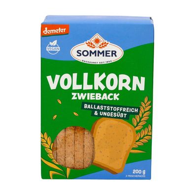 3x SOMMER Demeter Weizen-Vollkorn Zwieback 200g