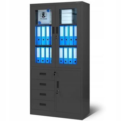 Aktenschrank Büroschrank Metallschrank Flügeltüren 185x90x40 cm Anthrazit