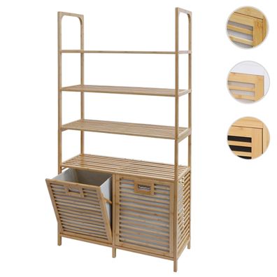 Bambus-Badezimmerschrank HWC-N83, 2 Wäschekörbe 4 Regalböden MVG 168x81x33cm