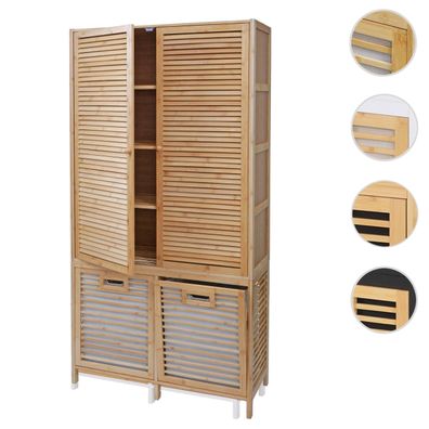 Bambus Badezimmerschrank HWC-N83, Regal Schrank, 2 Wäschekörbe Türen FSC® 168x82x34cm