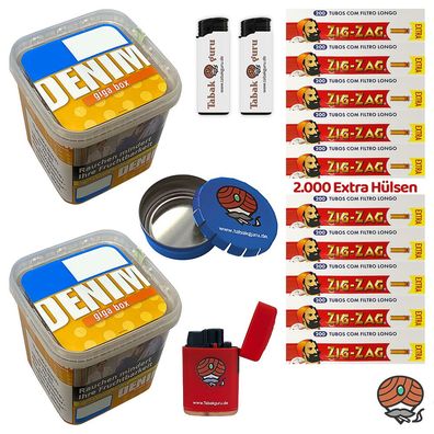 Denim Volumentabak GIGA Box 2x 315g, Zig-Zag Extra Hülsen, Taschenascher
