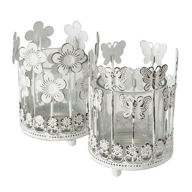 Windlicht Pipita Eisen Glas weiß H 12cm