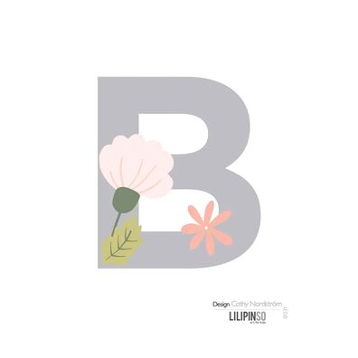 Lilipinso Sticker Buchstabe mit Blüten grau rosa pastell B