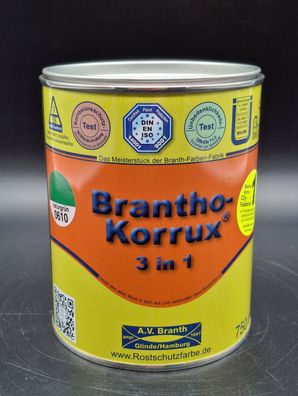 750ml Brantho Korrux 3in1 Naturgrün RAL BK 610 Rostschutz & Metallschutz Farbe