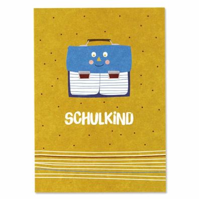 Ava & Yves Postkarte Einschulung Ranzen gelb