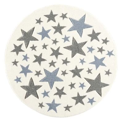 Runder Teppich Stella mit Sternenmuster in Blau und Grau
