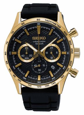 Seiko Herrenuhr Chronograph Schwarz/Goldfarben SSB446P1
