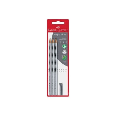 FABER-CASTELL Bleistift Grip 2001 B 3x + Radierer BK
