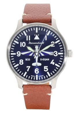 Messerschmitt Herren-Armbanduhr M35 Quarz mit Lederband Braun/Blau M-35B-QL