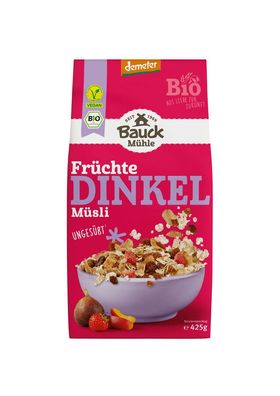 6x Bauck Mühle Dinkel Müsli Früchtezart Demeter 425g
