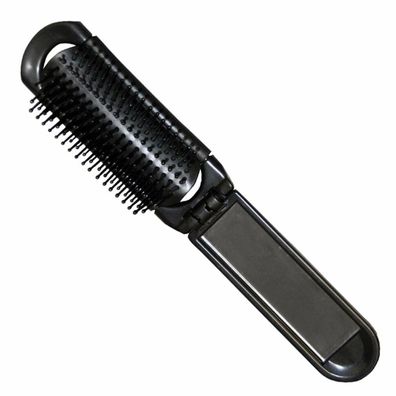 Eurostil Plegable Negro Negro Cepillo De Pelo Con Espejo Negro Negro