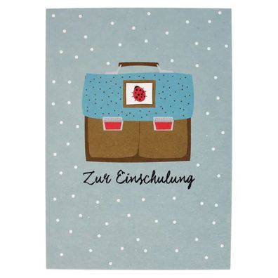 Ava & Yves Postkarte Einschulung Ranzen blau braun