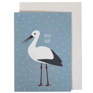 Ava & Yves Glückwunsch Karte zur Geburt Storch blau