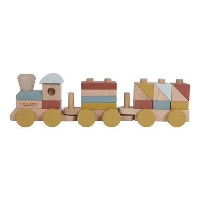Holzeisenbahn mit Steckklötzen in Naturfarben