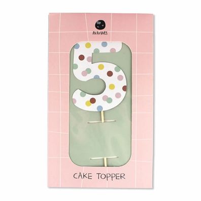 Ava & Yves Cake Topper Zahl 5 Holzsticker
