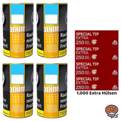 Denim Dose Stopftabak/Volumentabaktabak Dose 4x 85g + Gizeh Extra Hülsen