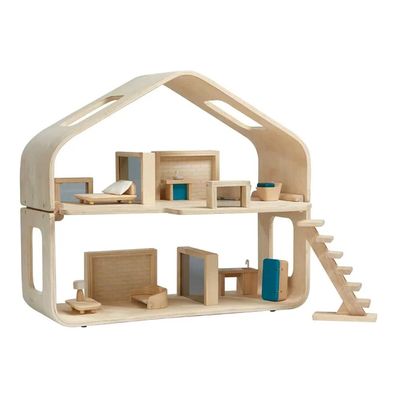 Modernes, möbliertes Holzpuppenhaus für kreative Kinder