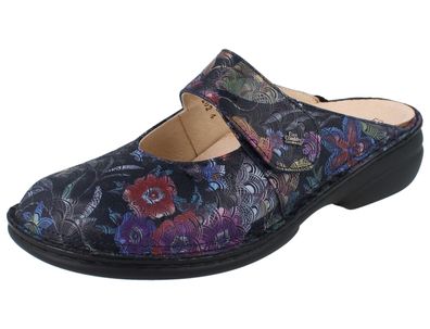 Limitierte FARBE FINN Comfort Stanford Damen Clog dunkelblau gemustert Nubukleder