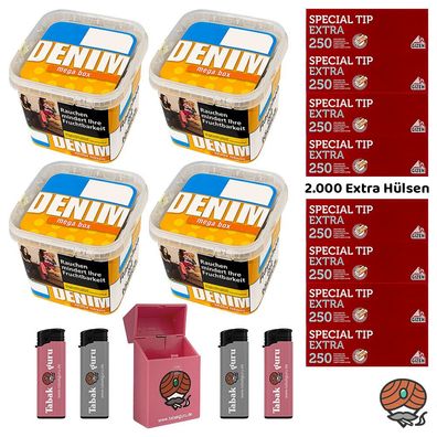 Denim Volumentabak Mega Box 4x 210g Eimer + 2000 Gizeh Extra Hülsen + Zubehör