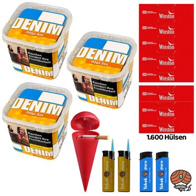 Denim Volumentabak Mega Box 3x 210g, Winston Hülsen, Strandascher, Zubehör