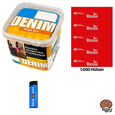 Denim Volumentabak Mega Box/Eimer 210g + 1000 Winston Hülsen + Feuerzeug