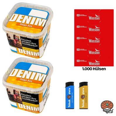 Denim Volumentabak Mega Box/Eimer 2x 210g + 1000 Winston Hülsen + Feuerzeuge