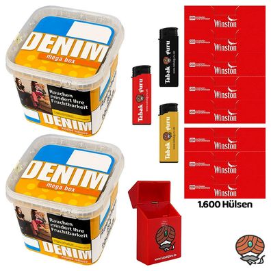 Denim Volumentabak Mega Box/Eimer 2x 210g + 1600 Winston Hülsen + Zubehör