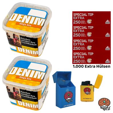 Denim Volumentabak Mega Box 2x 210g Eimer + 1000 Gizeh Extra Hülsen