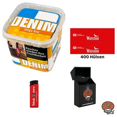 Denim Volumentabak Mega Box/Eimer 210g + 400 Winston Hülsen + Zubehör