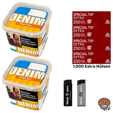 Denim Volumentabak Mega Box 2x 210g Eimer + 1000 Gizeh Extra Hülsen + Zubehör