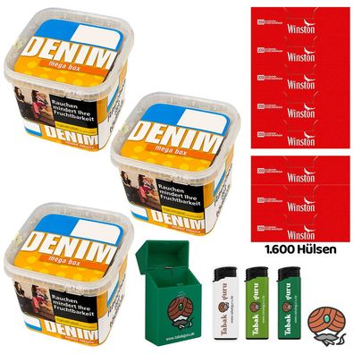 Denim Volumentabak Mega Box/Eimer 3x 210g + 1600 Winston Hülsen + Zubehör
