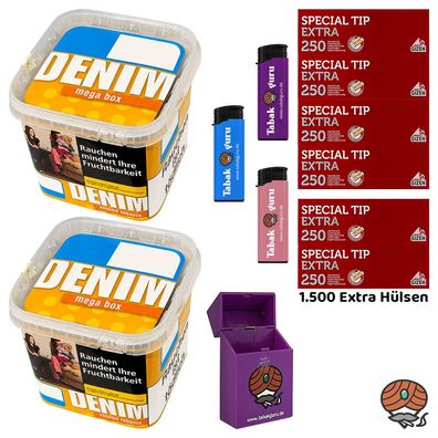 Denim Volumentabak Mega Box 2x 210g Eimer, Gizeh Extra Hülsen, Zubehör