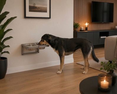 Futternapf Fressnapf Hundebar Hund Edelstahl Futterstation Napf Wandmontage Neuheit