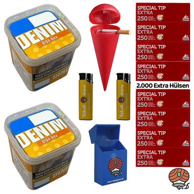 Denim Volumentabak GIGA Box 2x 315g, Gizeh Special Tip Extra Hülsen Strandascher