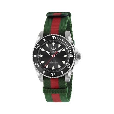 Gucci – YA136364 – Gucci Dive 40-mm-Edelstahlgehäuse, schwarzes Zifferblatt, Keramikl