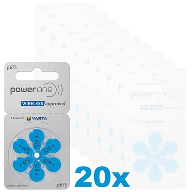 20x 6er Blister Varta Power One Hörgerätebatterien P675 Blau PowerOne PR44