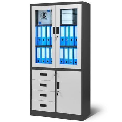 Aktenschrank Büroschrank Metallschrank Flügeltüren 185x90x40 cm Anthrazit-weiß
