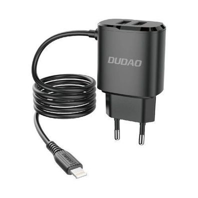 Dudao 12W Dual USB Netzladegerät mit integriertem Lightning-Kabel, schwarz (A2Pr