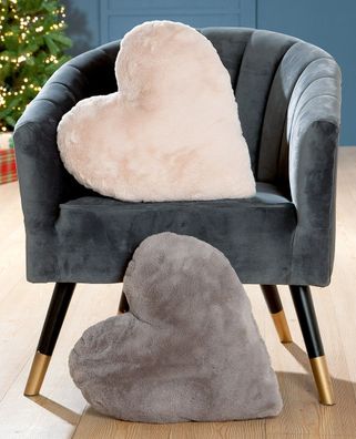 Gilde Herzkissen in Samtoptik Textil creme, grau 46072