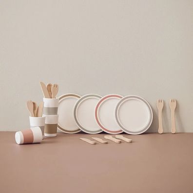 Kids Concept Spielzeug Geschirr-Set Bistro Holz weiss pastell