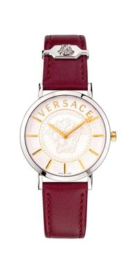 Versace Essential Damenuhr silber weinrot