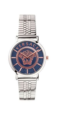 Versace V Essential Damenuhr silber blau
