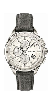 Versace Glaze Herrenuhr silber grau Lederarmband