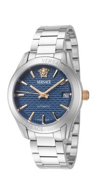 Versace Greca Damenuhr Automatic silber blau
