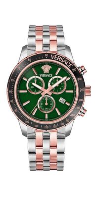 Versace Greca Chronograph Herrenuhr silber roségold schwarz grün