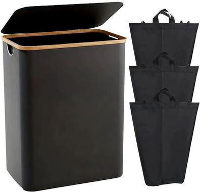 Best For Home 3-Fächer Wäschekorb mit Deckel, 165 Liter und herausnehmbaren Taschen