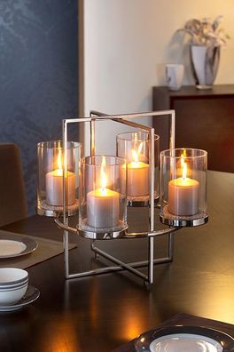 Fink NORMAN, Leuchter, 4-flammig, Kranz, Glas, Edelstahl, vernickelt, glatt, silbe