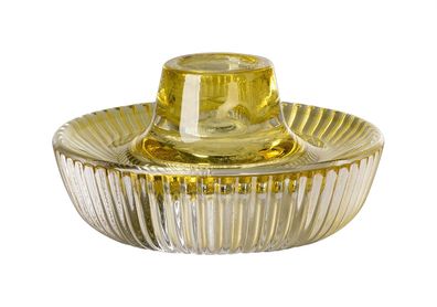 Fink LISSY, Teelichthalter, Leuchter, Glas, Struktur, gelb, L. 10 cm, B. 10 cm,