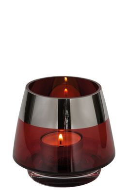 Fink JONA, Teelichthalter, Glas, Silberfolie, glatt, rot, silberfarben, L. 10 cm,